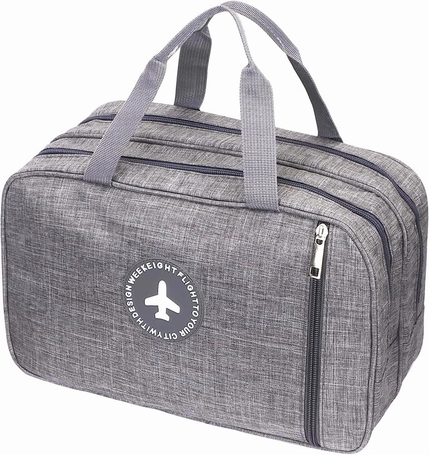 L&FY Large Toiletry Bag, Translucent Leather Makeup Cosmetic Organizer Bag Waterproof With Mesh Pouch For Gym, Workout Swim Beach Shower (Denimi Grey, XL)