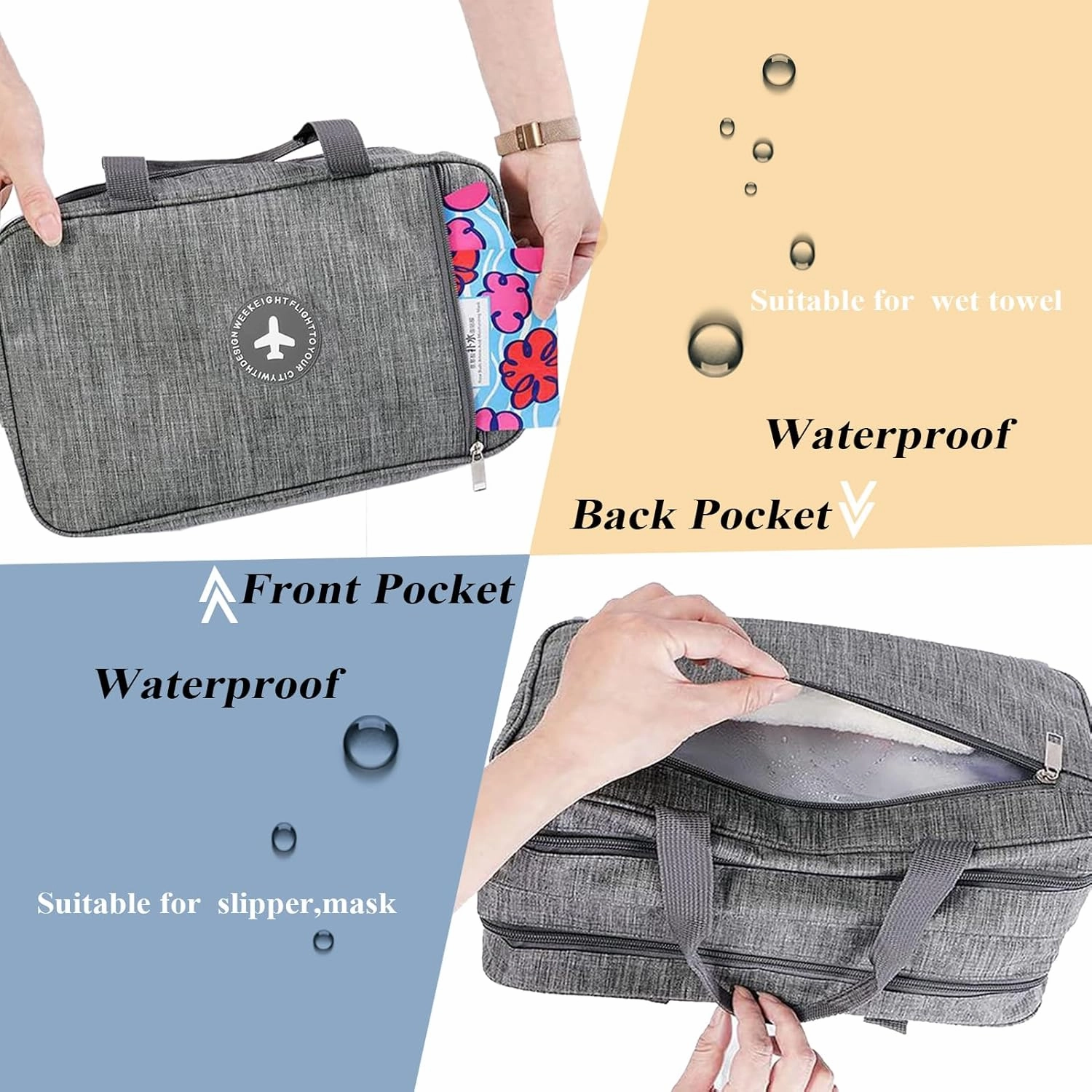 L&FY Large Toiletry Bag, Translucent Leather Makeup Cosmetic Organizer Bag Waterproof With Mesh Pouch For Gym, Workout Swim Beach Shower (Denimi Grey, XL)