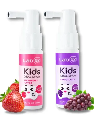LAB52 Kids Oral Spray Duo Set, Toddler Toothpaste Helper for Cavity Repair and Fresh Breath, Children Anticavity with Fluoride Free for Newborn to Preschoolers, Xylitol (Strawberry & Grape)