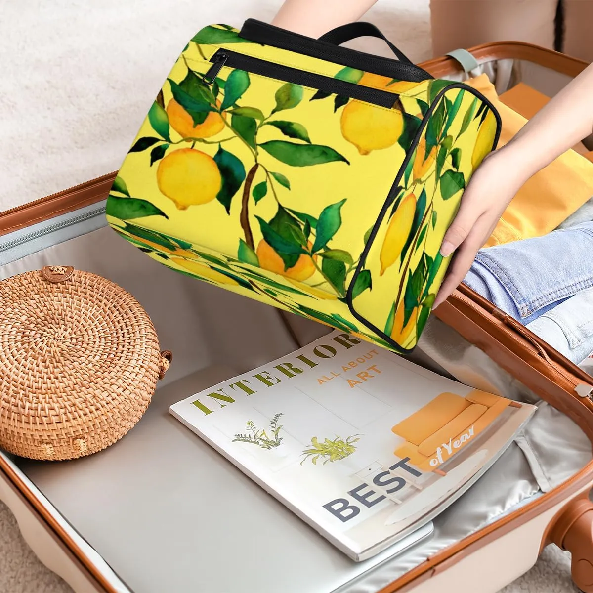 Lemon Citrus Fruits Hanging Toiletry Bag for Men Women Travel Cosmetic Makeup Organizer Bag Water Resistant Large Portable Wash Case for Accessories, Toiletries, Cosmetics