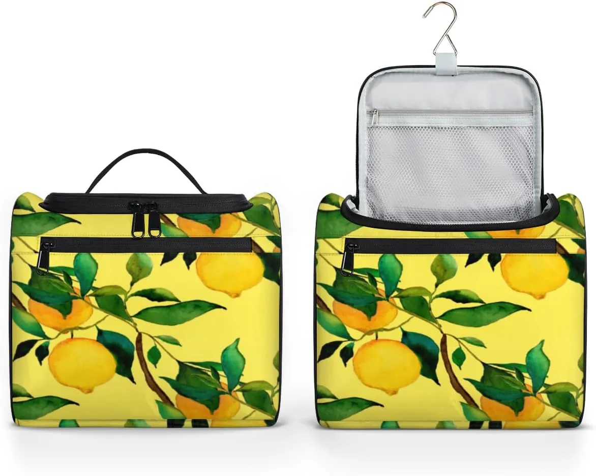 Lemon Citrus Fruits Hanging Toiletry Bag for Men Women Travel Cosmetic Makeup Organizer Bag Water Resistant Large Portable Wash Case for Accessories, Toiletries, Cosmetics
