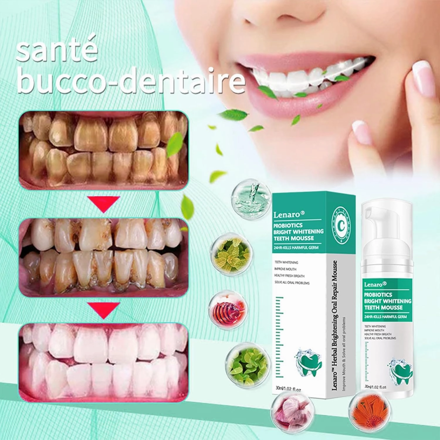 LenaroTM Herbal Brightening Oral Repair Mousse，Natural Brightening and Oral Health Repair，Easy to Use Teeth Whitener Foam for White Teeth,Freshens Breath, Whitens Teeth & Fights Bad Breath (2)