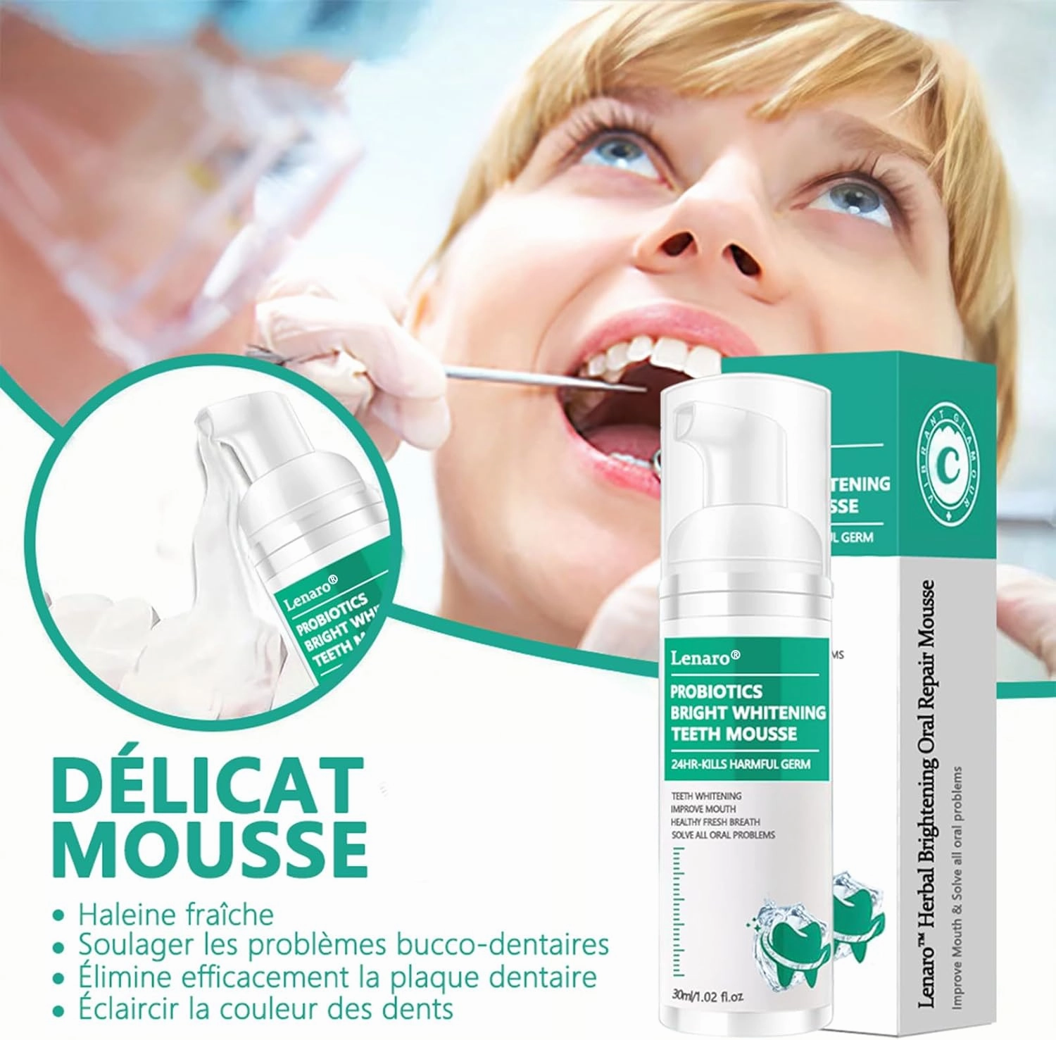 LenaroTM Herbal Brightening Oral Repair Mousse，Natural Brightening and Oral Health Repair，Easy to Use Teeth Whitener Foam for White Teeth,Freshens Breath, Whitens Teeth & Fights Bad Breath (2)