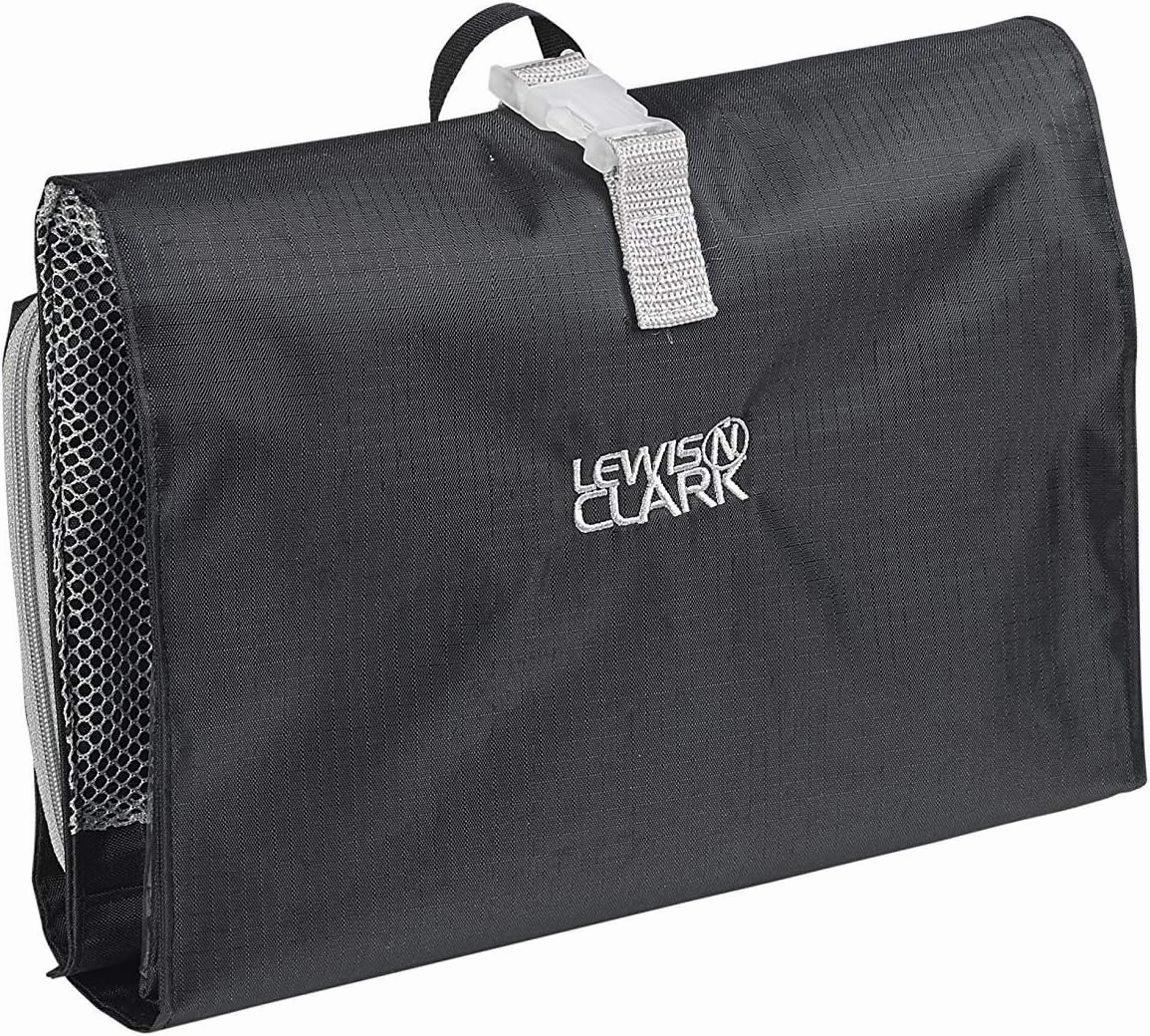 Lewis N. Clark Hanging Toiletry Bag for Travel Accessories, Shampoo, Cosmetics   Personal Items with Waterproof Compartment and Folding Design, Black