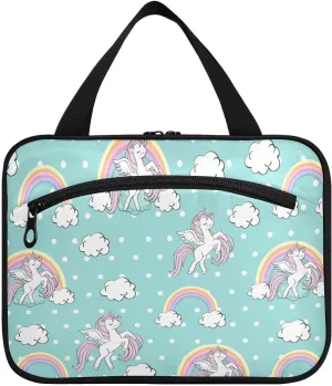 linqin Toiletry Bag for Travel, Beautiful Unicorn Blue Makeup Bag Large Cosmetic Bag Organizer with Hanging Hook for Women Men
