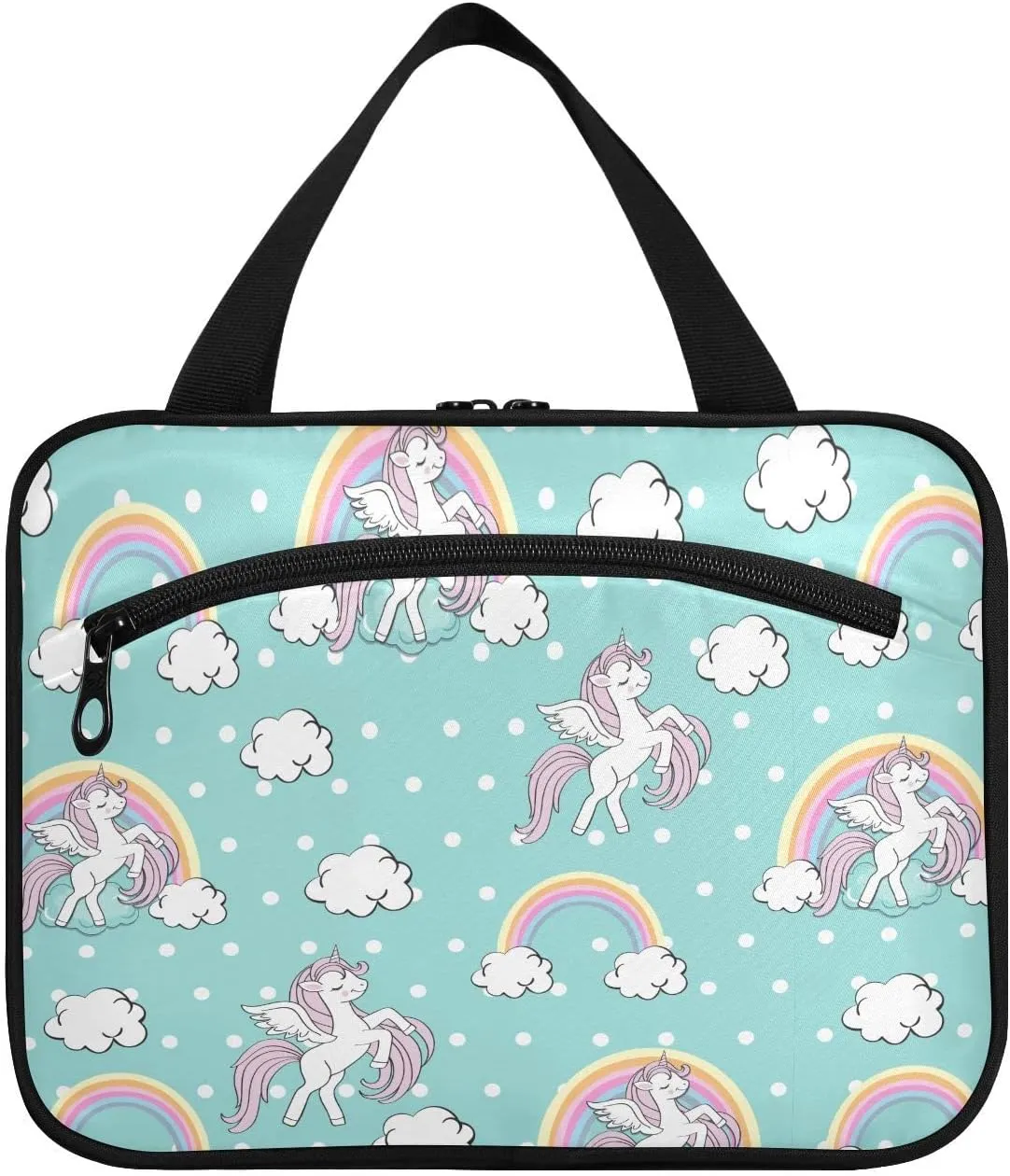 linqin Toiletry Bag for Travel, Beautiful Unicorn Blue Makeup Bag Large Cosmetic Bag Organizer with Hanging Hook for Women Men