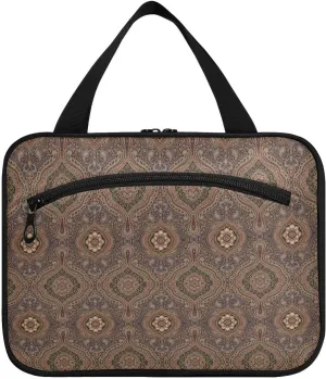 linqin Toiletry Bag for Travel, Brown Flower Pattern Makeup Bag Large Cosmetic Bag Organizer with Hanging Hook for Women Men