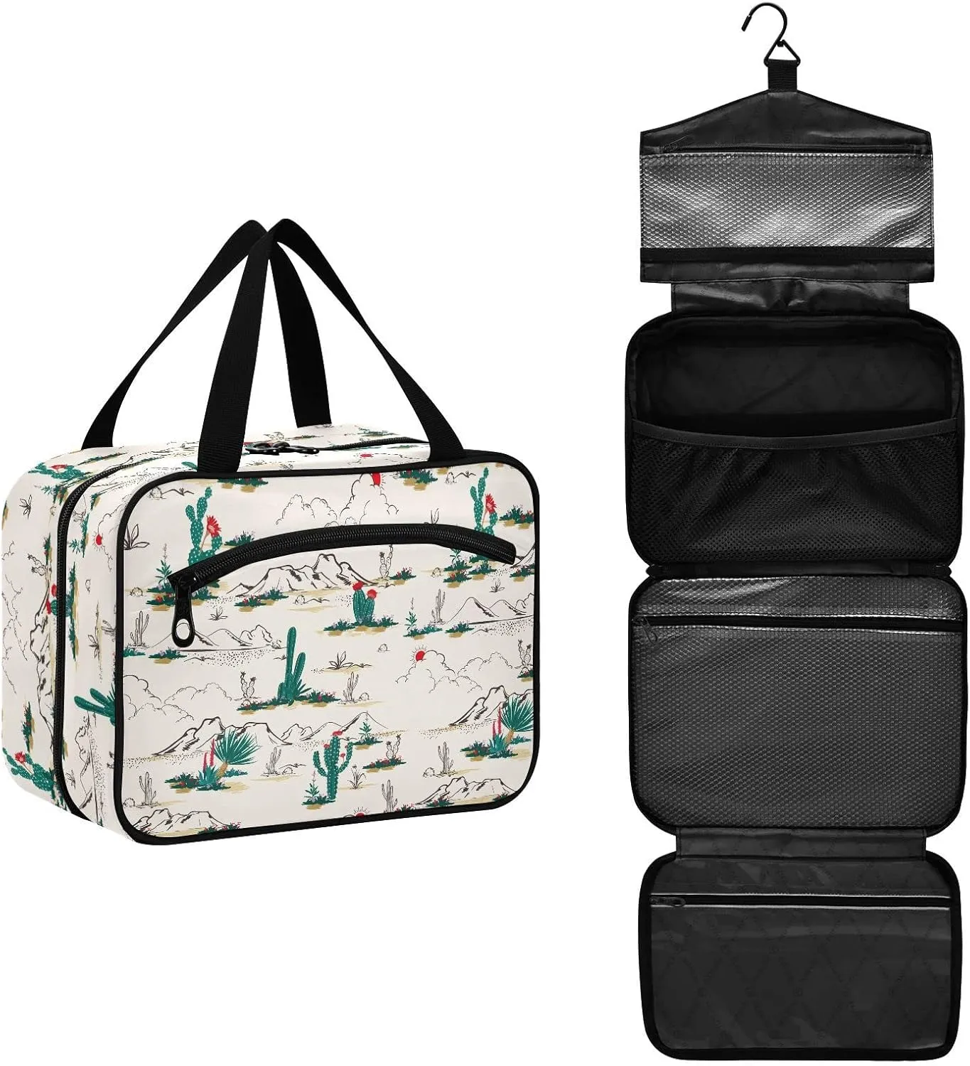linqin Toiletry Bag for Travel, Cactus Makeup Bag Large Cosmetic Bag Organizer with Hanging Hook for Women Men