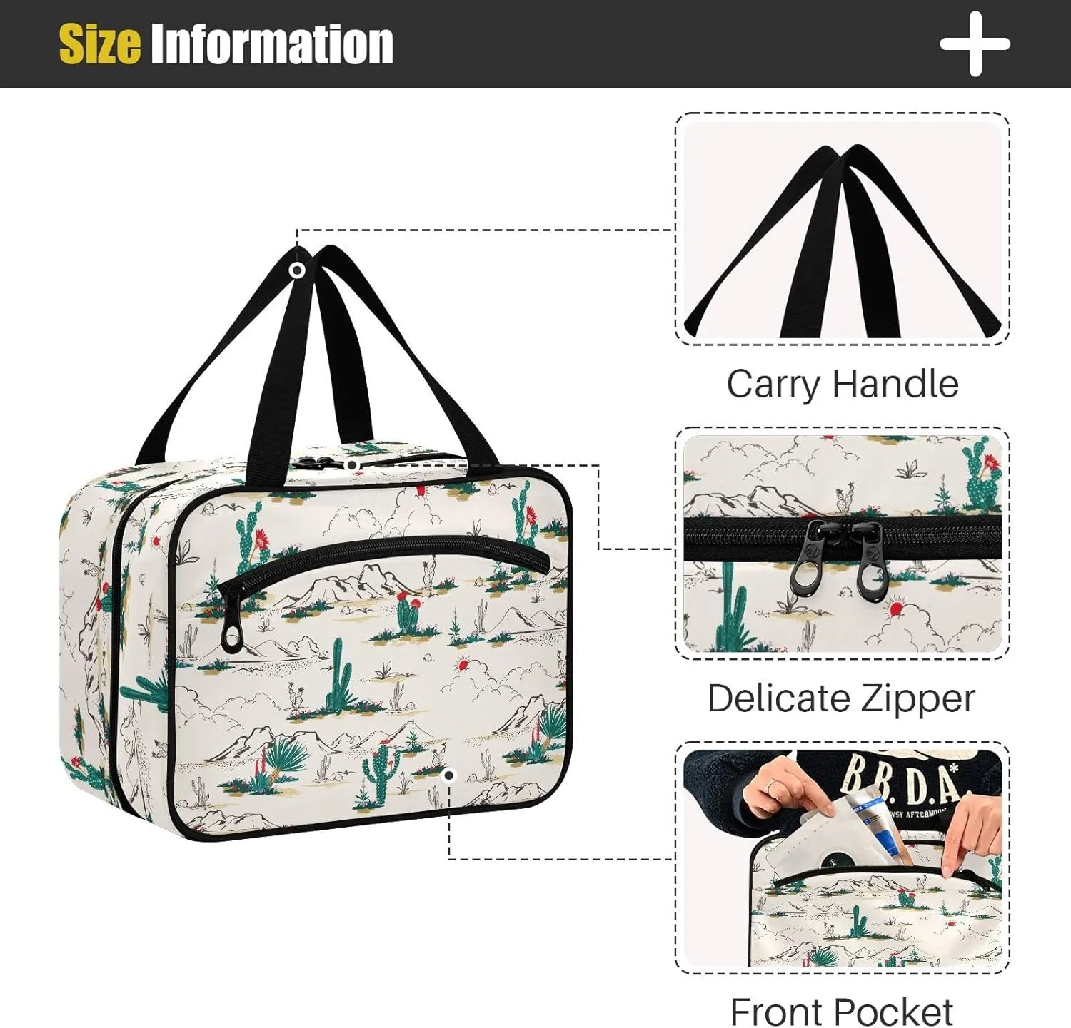 linqin Toiletry Bag for Travel, Cactus Makeup Bag Large Cosmetic Bag Organizer with Hanging Hook for Women Men
