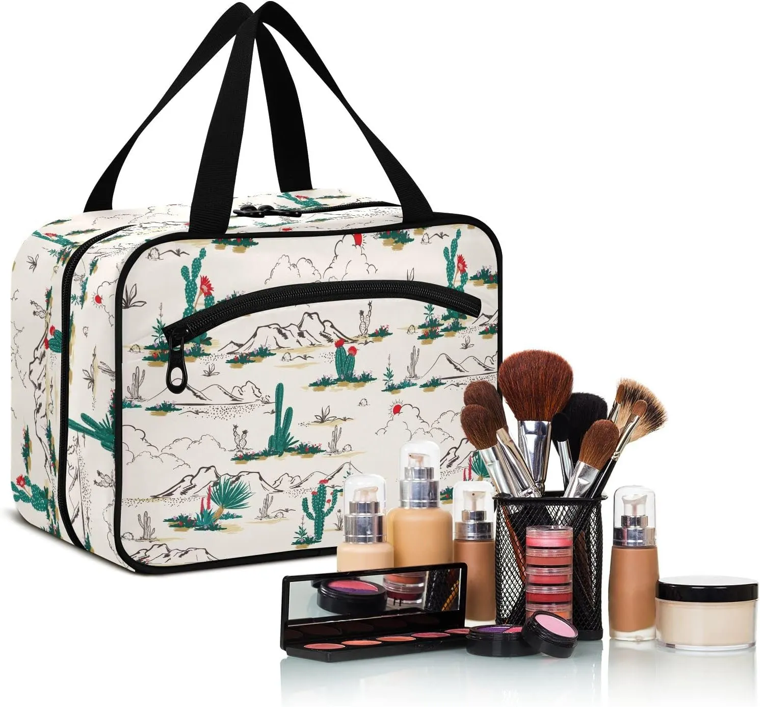 linqin Toiletry Bag for Travel, Cactus Makeup Bag Large Cosmetic Bag Organizer with Hanging Hook for Women Men
