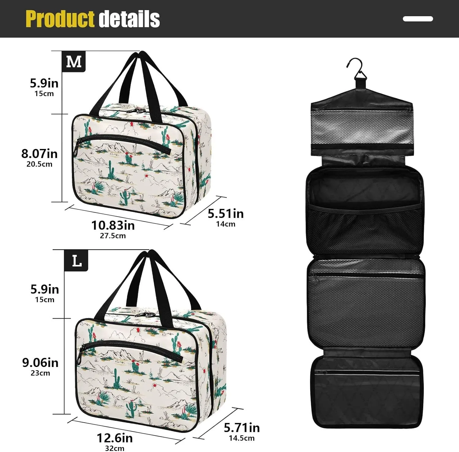 linqin Toiletry Bag for Travel, Cactus Makeup Bag Large Cosmetic Bag Organizer with Hanging Hook for Women Men