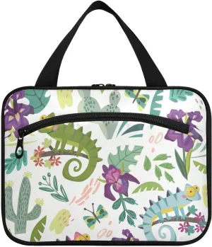 linqin Toiletry Bag for Travel, Chameleon Cute Cartoon Kids Colorful Makeup Bag Large Cosmetic Bag Organizer with Hanging Hook for Women Men