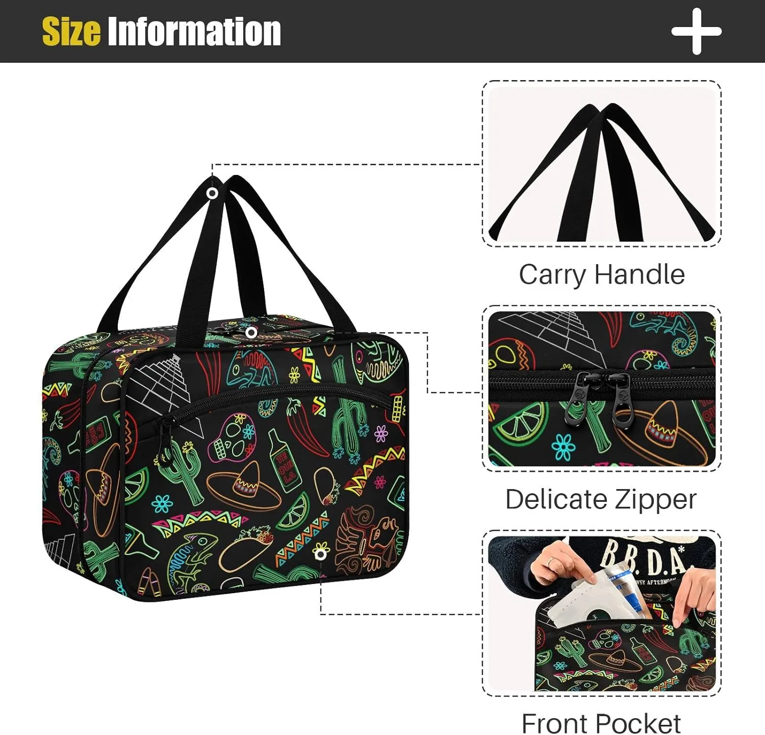 linqin Toiletry Bag for Travel, Desert Colorful Elements Makeup Bag Large Cosmetic Bag Organizer with Hanging Hook for Women Men