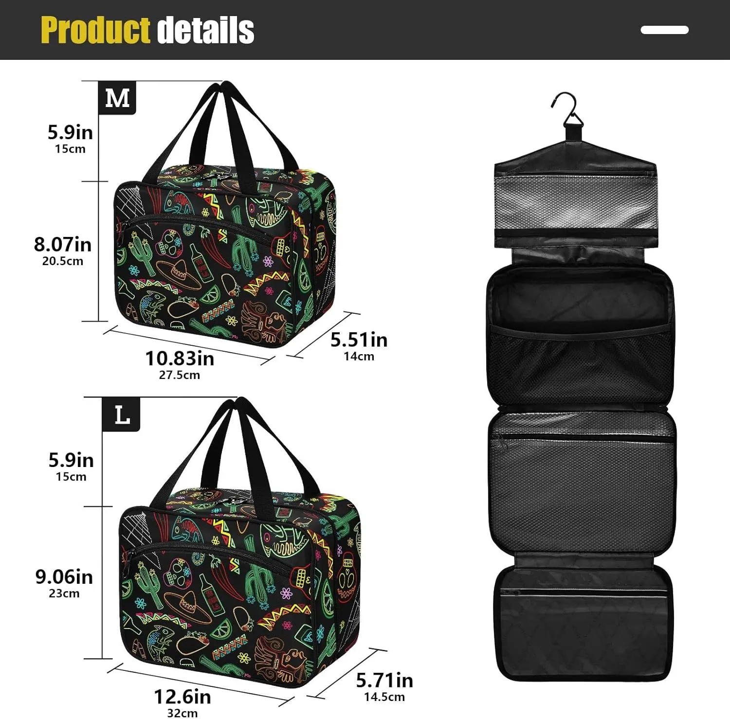 linqin Toiletry Bag for Travel, Desert Colorful Elements Makeup Bag Large Cosmetic Bag Organizer with Hanging Hook for Women Men