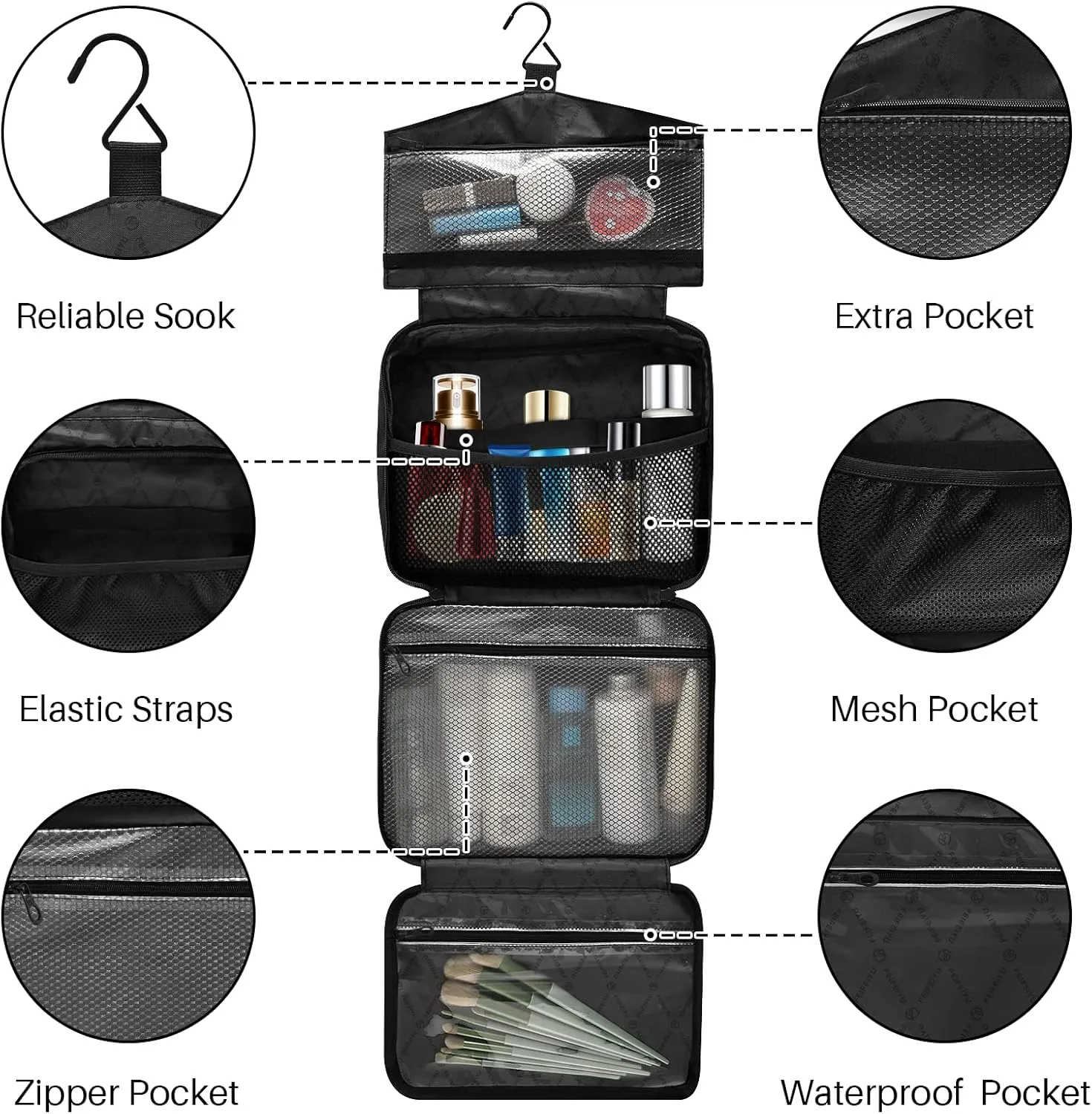 linqin Toiletry Bag for Travel, Desert Colorful Elements Makeup Bag Large Cosmetic Bag Organizer with Hanging Hook for Women Men