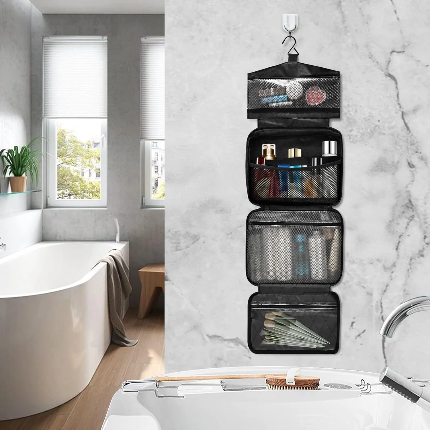 linqin Toiletry Bag for Travel, Desert Colorful Elements Makeup Bag Large Cosmetic Bag Organizer with Hanging Hook for Women Men