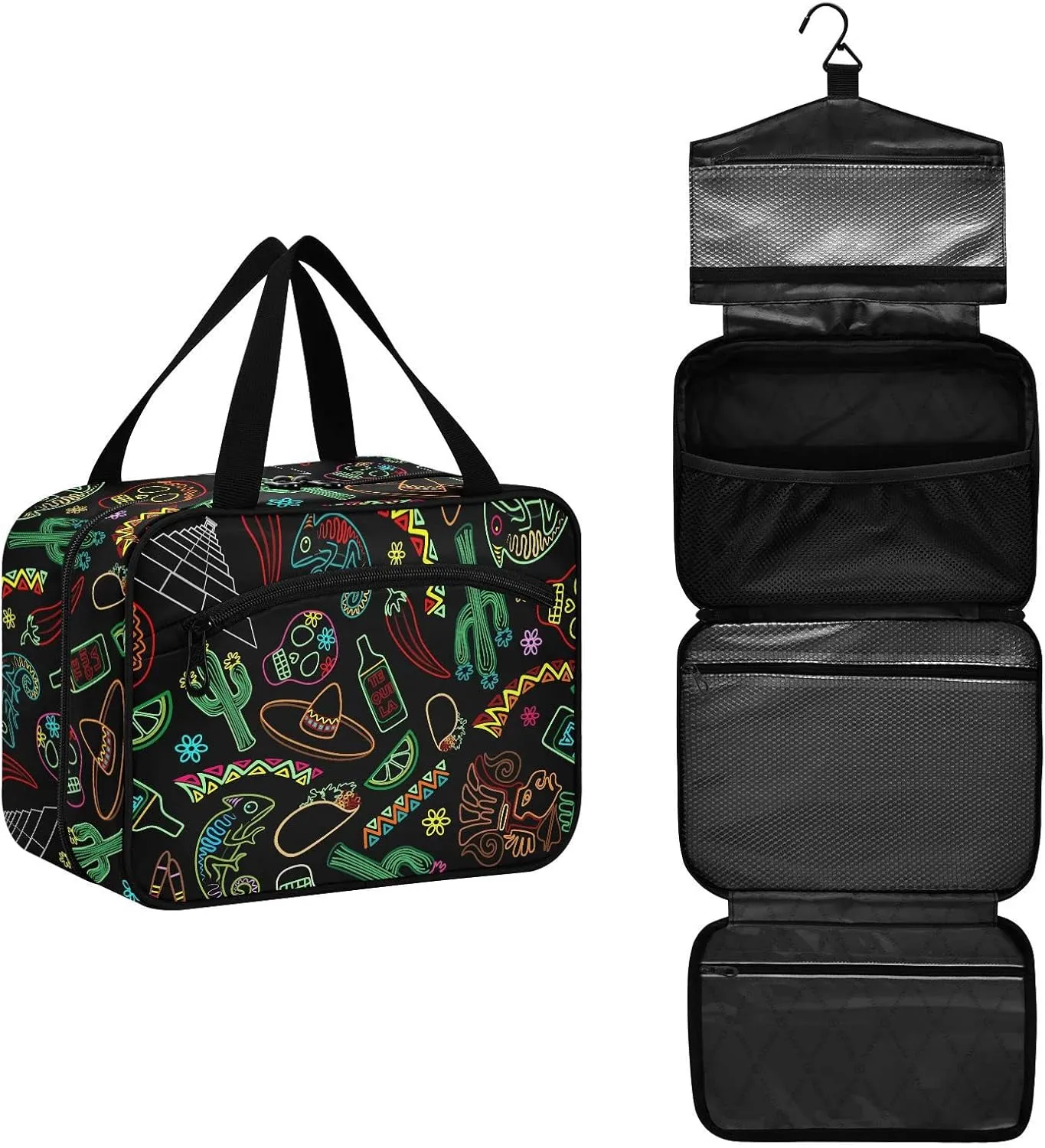 linqin Toiletry Bag for Travel, Desert Colorful Elements Makeup Bag Large Cosmetic Bag Organizer with Hanging Hook for Women Men