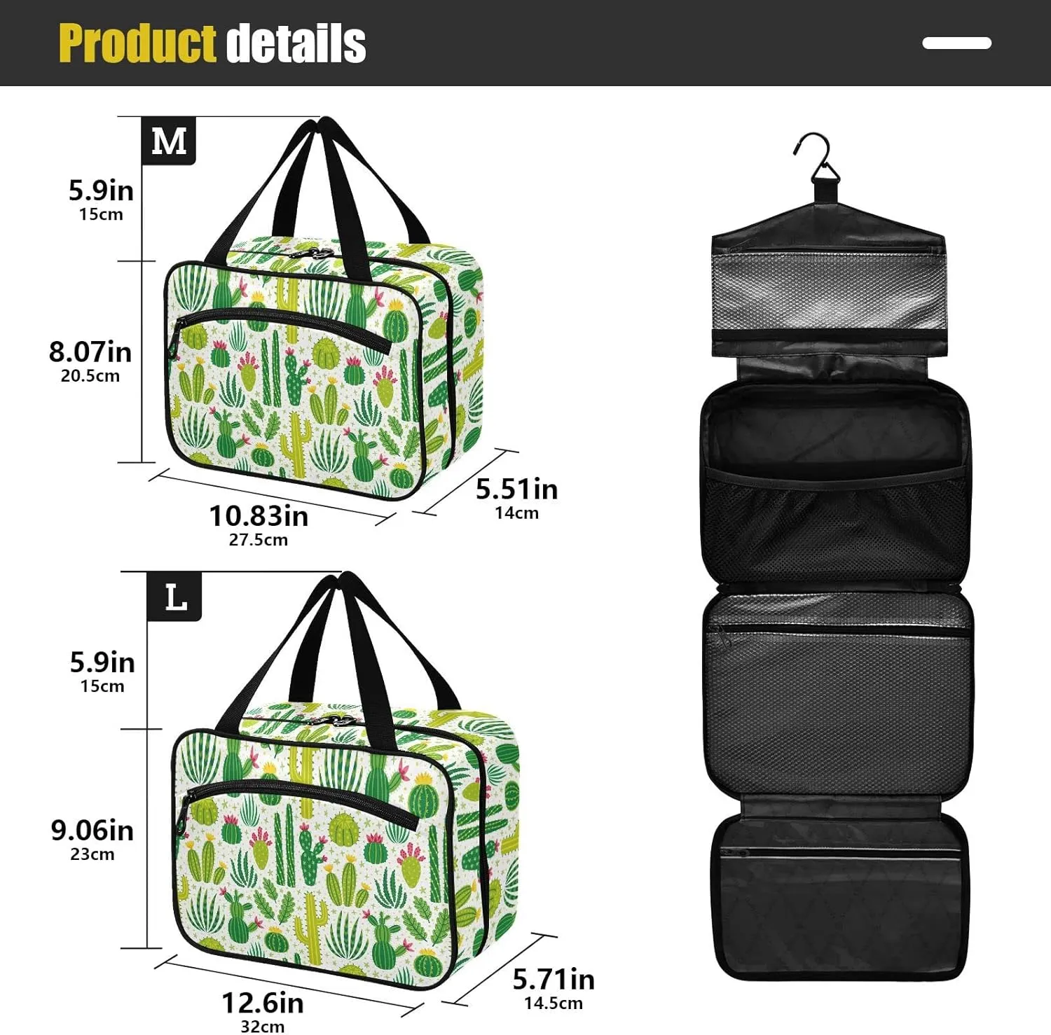 linqin Toiletry Bag for Travel, Different Cactus Makeup Bag Large Cosmetic Bag Organizer with Hanging Hook for Women Men