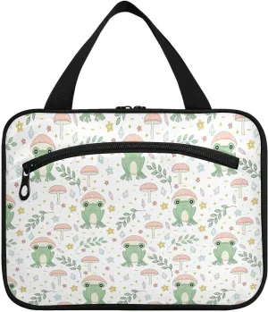 linqin Toiletry Bag for Travel, Frog and Mushrooms Makeup Bag Large Cosmetic Bag Organizer with Hanging Hook for Women Men