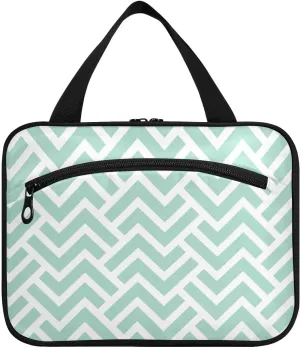 linqin Toiletry Bag for Travel, Geometric Pattern with Green Stripes Makeup Bag Large Cosmetic Bag Organizer with Hanging Hook for Women Men