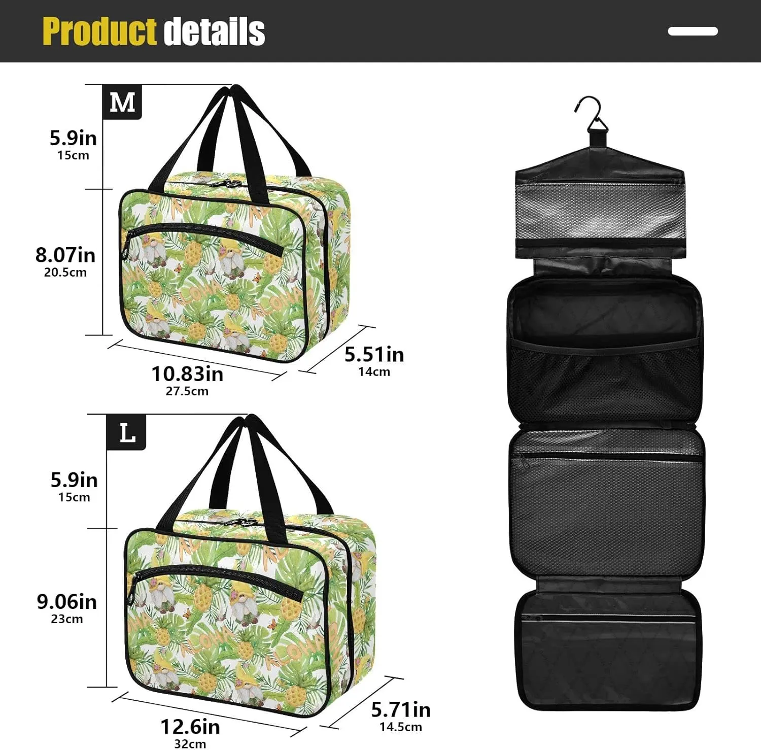 linqin Toiletry Bag for Travel, Gnome Pineapple Summer Butterfly Makeup Bag Large Cosmetic Bag Organizer with Hanging Hook for Women Men