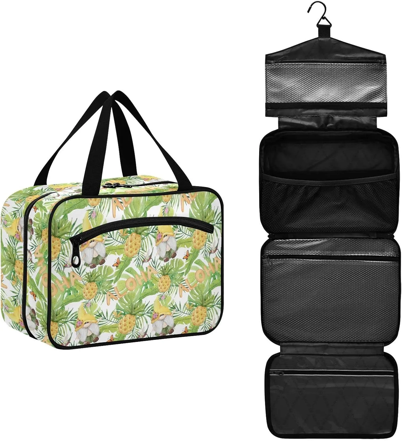 linqin Toiletry Bag for Travel, Gnome Pineapple Summer Butterfly Makeup Bag Large Cosmetic Bag Organizer with Hanging Hook for Women Men