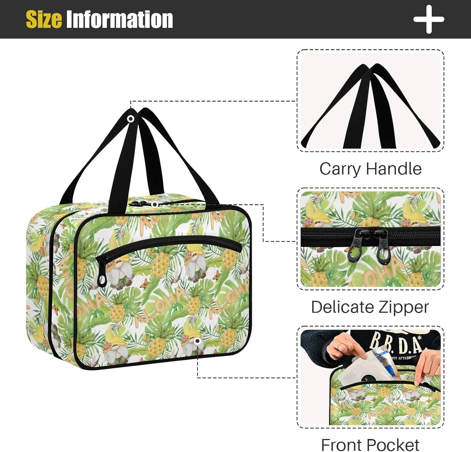 linqin Toiletry Bag for Travel, Gnome Pineapple Summer Butterfly Makeup Bag Large Cosmetic Bag Organizer with Hanging Hook for Women Men
