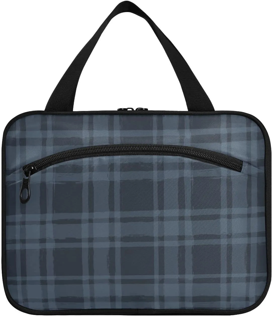 linqin Toiletry Bag for Travel, Plaid Blue Makeup Bag Large Cosmetic Bag Organizer with Hanging Hook for Women Men