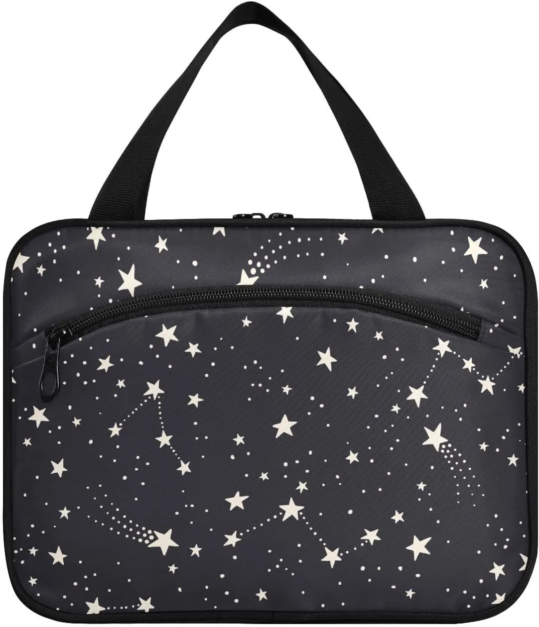 linqin Toiletry Bag for Travel, Star Black and White Makeup Bag Large Cosmetic Bag Organizer with Hanging Hook for Women Men
