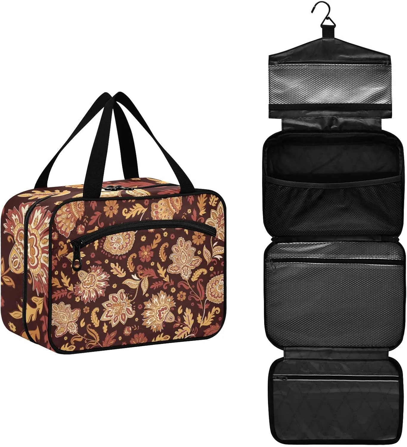 linqin Toiletry Bag for Travel, Tribal Ornament Pattern Makeup Bag Large Cosmetic Bag Organizer with Hanging Hook for Women Men