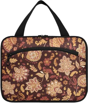 linqin Toiletry Bag for Travel, Tribal Ornament Pattern Makeup Bag Large Cosmetic Bag Organizer with Hanging Hook for Women Men