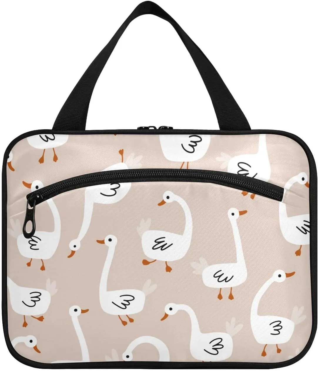 linqin Toiletry Bag for Travel, White Goose in Different Poses Makeup Bag Large Cosmetic Bag Organizer with Hanging Hook for Women Men