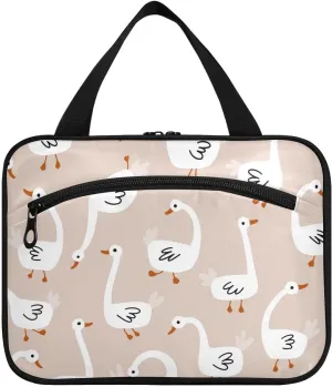 linqin Toiletry Bag for Travel, White Goose in Different Poses Makeup Bag Large Cosmetic Bag Organizer with Hanging Hook for Women Men