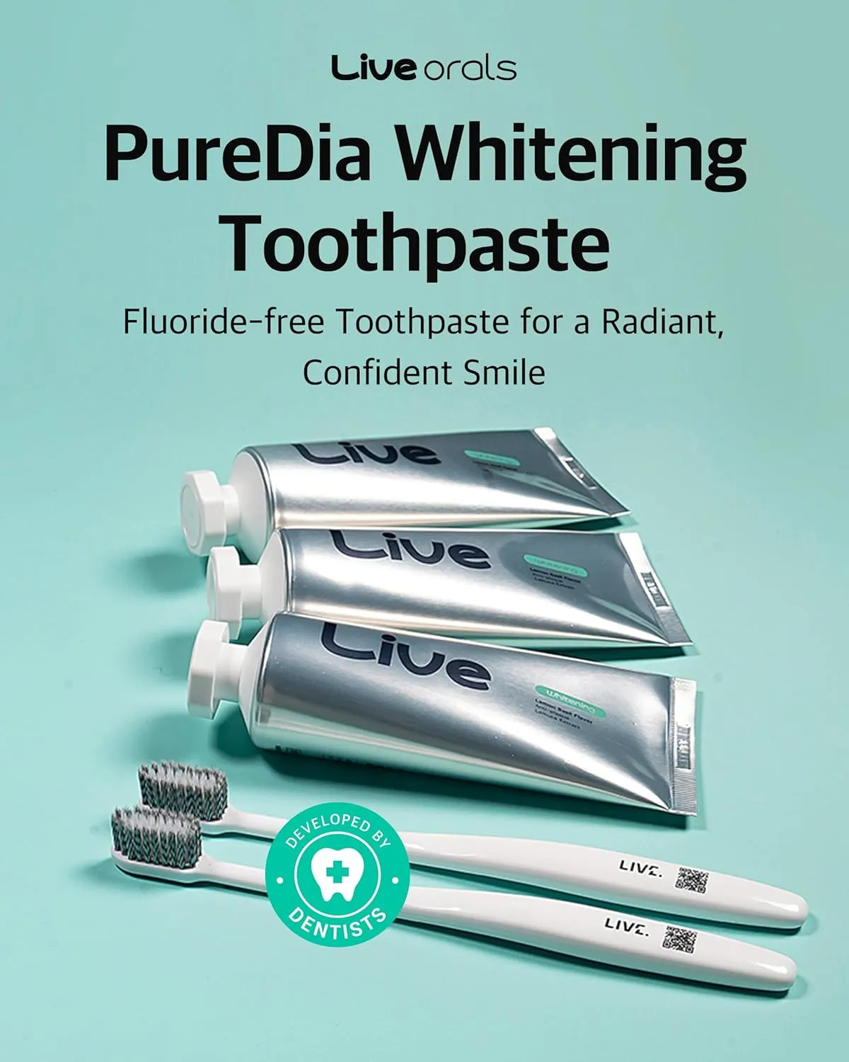 Live Orals Whitening Toothpaste 80g x 5 Units - Fluoride-Free Stain Removal, Strengthens Enamel, Natural Ingredients, Fresh Mint Flavor