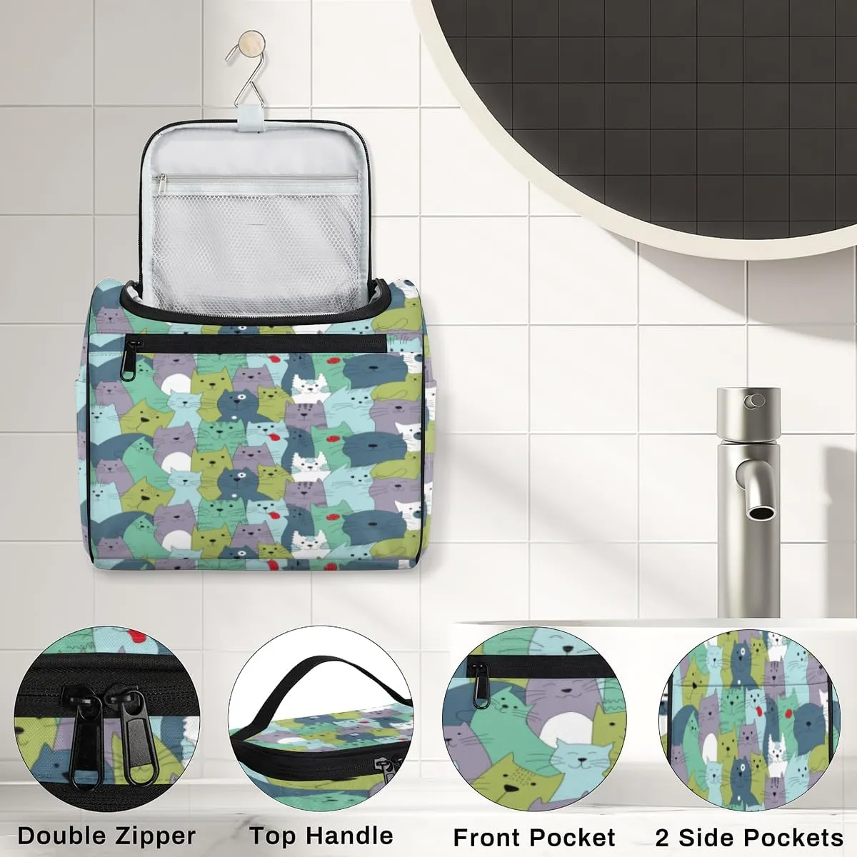 Lively Cats Hanging Toiletry Bag for Men Women Travel Cosmetic Makeup Organizer Bag Water Resistant Large Portable Wash Case for Accessories, Toiletries, Cosmetics