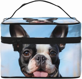 Lovely Boston Terrier Makeup Bag For Women,Waterproof Portable Travel Cosmetic Bags Large Capacity Toiletry Bag Top Handle Zipper Makeup Organizer Case