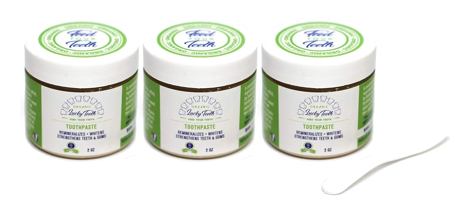 Lucky Teeth Organic Toothpaste-All Natural, Remineralizes and Fortifies Teeth and Gums. (2 oz 3 Pack)