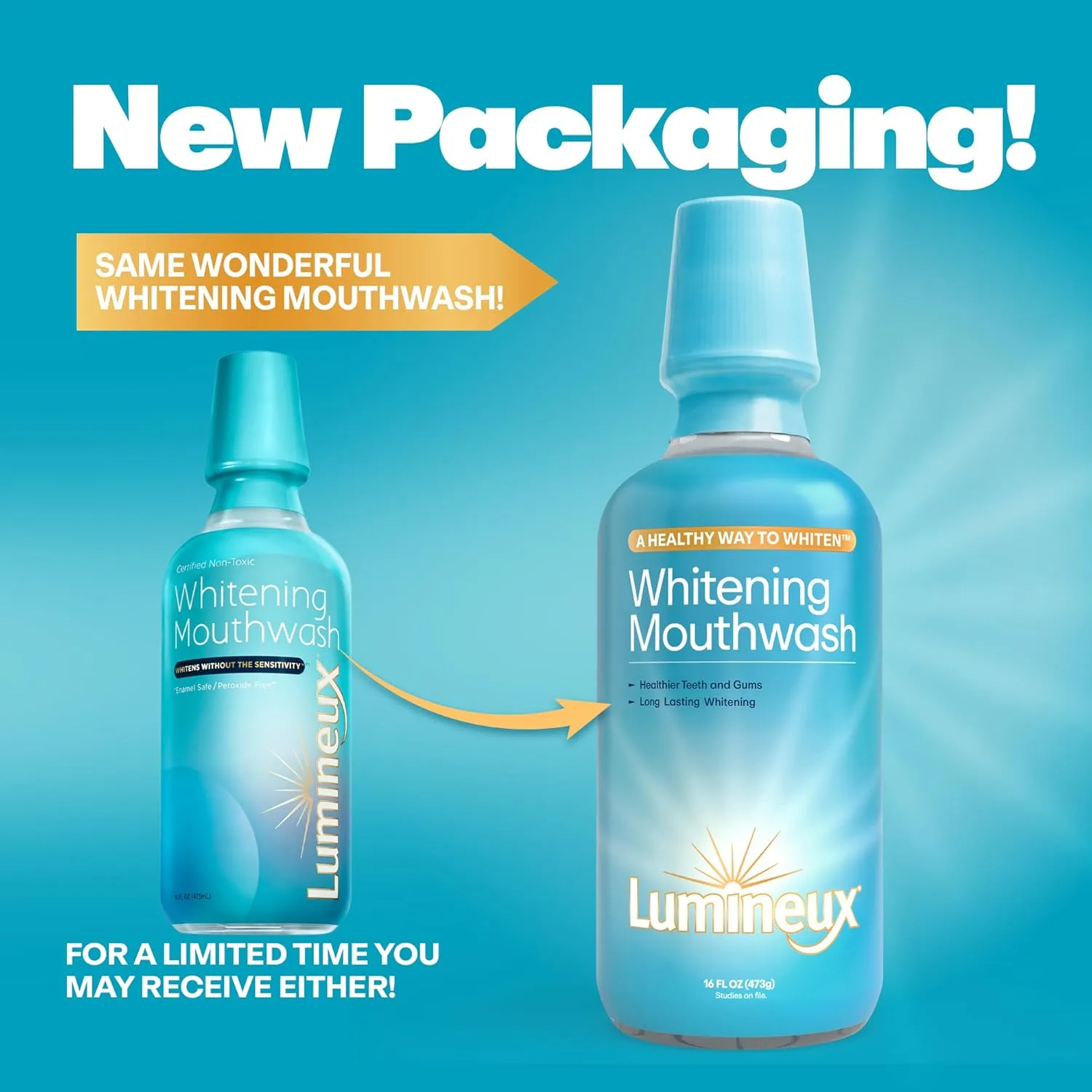 Lumineux Teeth Whitening Mouthwash, 16 Oz. 2 Pack - Peroxide Free - Enamel Safe - Whitening Without The Sensitivity - NO Alcohol, Fluoride & SLS Free