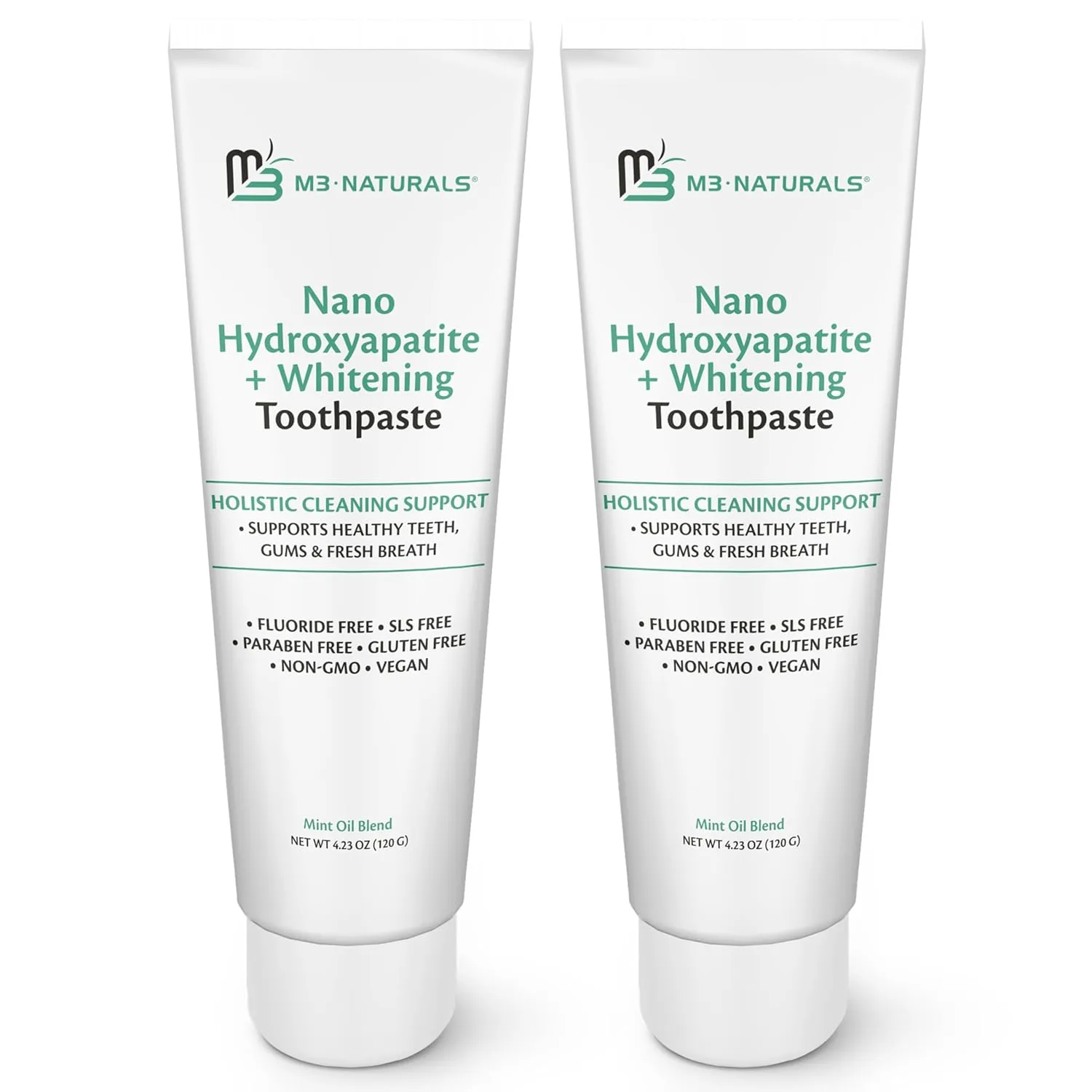 M3 Naturals Nano Hydroxyapatite Fluoride Free Whitening Toothpaste   Calcium, Non-GMO, Vegan, Paraben Free, 4.23 OZ (120 G) 2 Pack