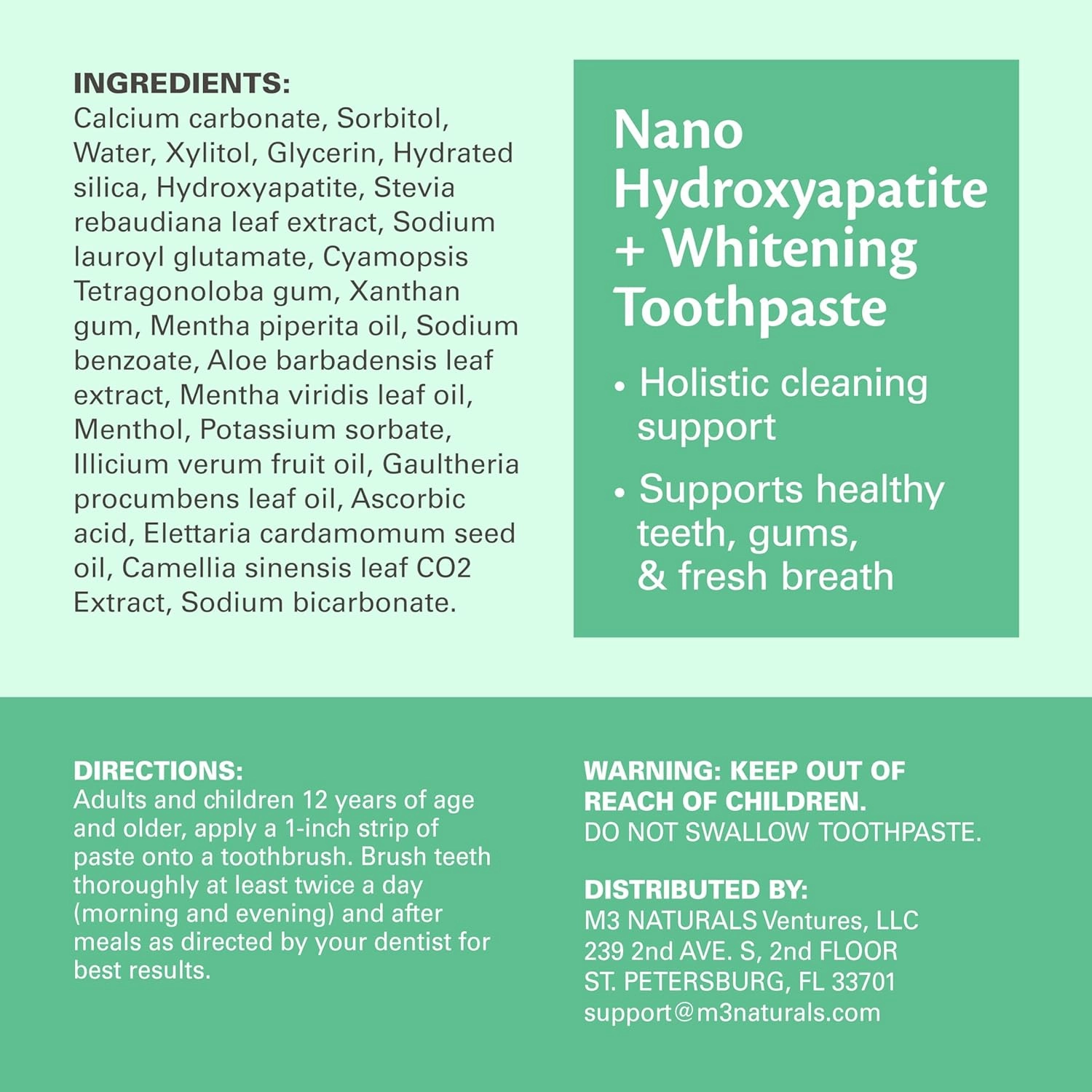 M3 Naturals Nano Hydroxyapatite Fluoride Free Whitening Toothpaste   Calcium, Non-GMO, Vegan, Paraben Free, 4.23 OZ (120 G) 3 Pack