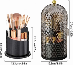 Makeup Brush Holder with Lid Cosmetic Tools Organizer 360 Rotating Waterproof Dustproof Beauty Brushes Storage for Vanity, All Green (Black)