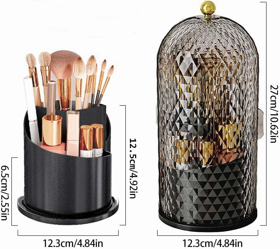 Makeup Brush Holder with Lid Cosmetic Tools Organizer 360 Rotating Waterproof Dustproof Beauty Brushes Storage for Vanity, All Green (Black)