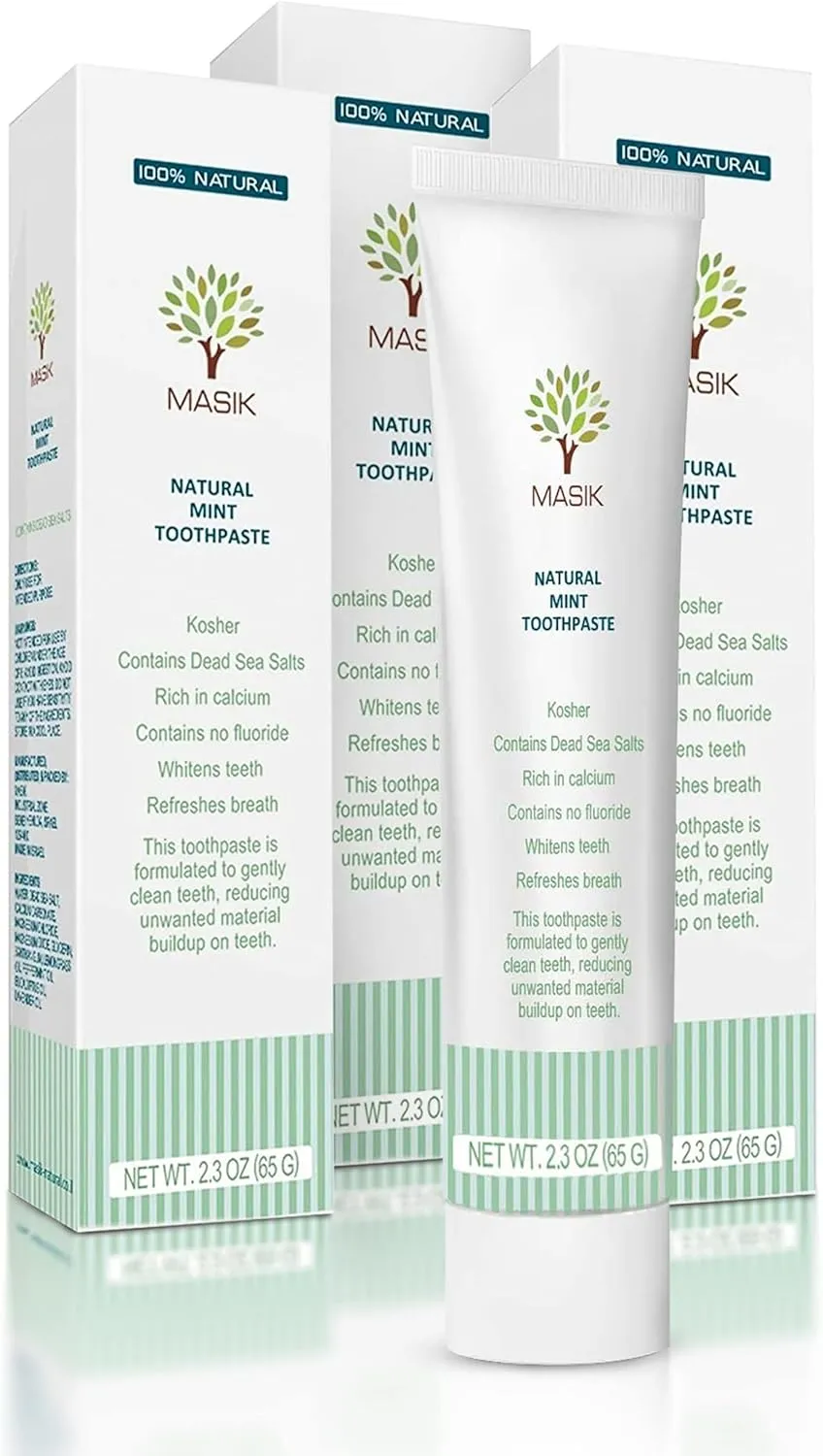 Masik Natural Toothpaste – Whitening & Sensitive Teeth | Dead Sea Salt | Stain & Plaque Remover | Bleeding Gums & Canker Sore Care | Fluoride & SLS-Free | Non-Foaming | Made in Israel (Mint, 3-Pack)