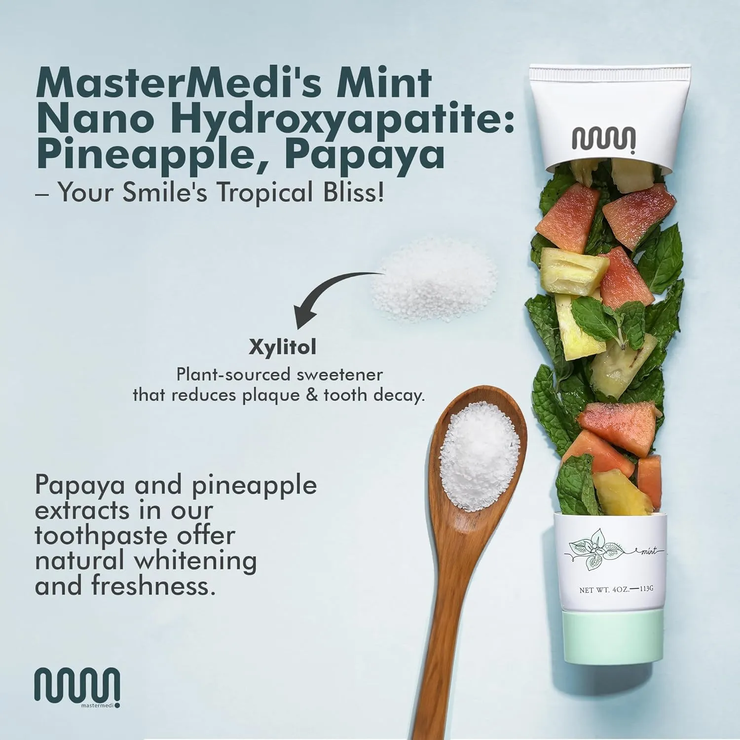 MasterMedi Fluoride Free Nano Hydroxyapatite Toothpaste to Help Remineralizing, Sensitive Teeth, Antiplaque, Whitening. SLS Free, Dentist Recommended – Magic Mint (4 Ounce) (3 Pack)