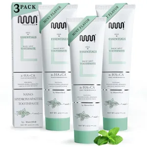 MasterMedi Fluoride Free Nano Hydroxyapatite Toothpaste to Help Remineralizing, Sensitive Teeth, Antiplaque, Whitening. SLS Free, Dentist Recommended – Magic Mint (4 Ounce) (3 Pack)