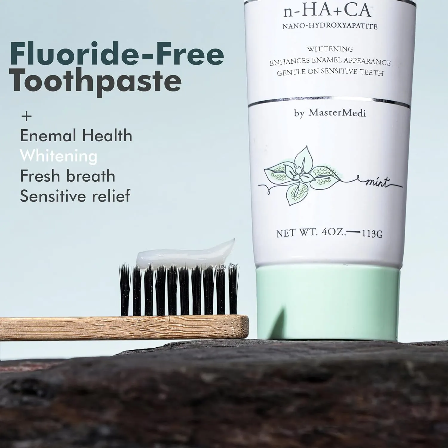 MasterMedi Fluoride Free Nano Hydroxyapatite Toothpaste to Help Remineralizing, Sensitive Teeth, Antiplaque, Whitening. SLS Free, Dentist Recommended – Magic Mint (4 Ounce) (3 Pack)