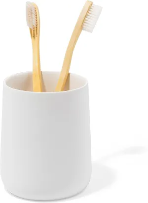 Matte White Toothbrush and Toothpaste Holder and Cup for Bathroom Vanity and Countertop, Round Organizer for Electric Toothbrushes, Floss, Razors, Cotton, and Mouthwash