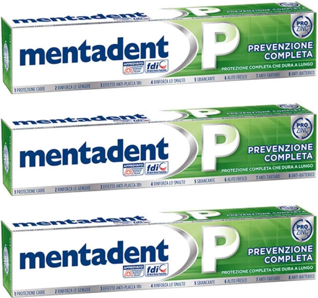 Mentadent P Toothpaste Prevention Complete 3.38 Fluid Ounce (100ml), Pack of 3