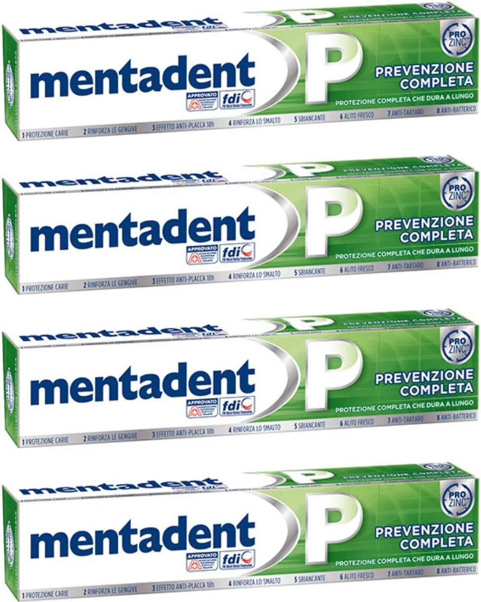 Mentadent P Toothpaste Prevention Complete 3.38 Fluid Ounce (100ml), Pack of 4