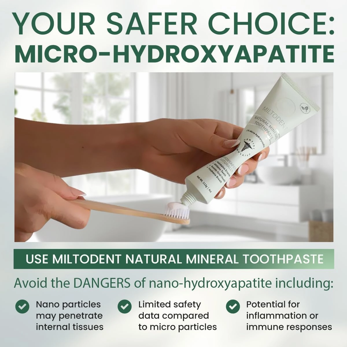 MILTODENT Premium Hydroxyapatite Toothpaste –15% Micro-Hydroxyapatite | Fluoride-Free, Best Taste, Foam-Free, Natural Mineralizing| Safe Alternative to Nano-Hydroxyapatite | SLS-Free & Natural - 3Pack
